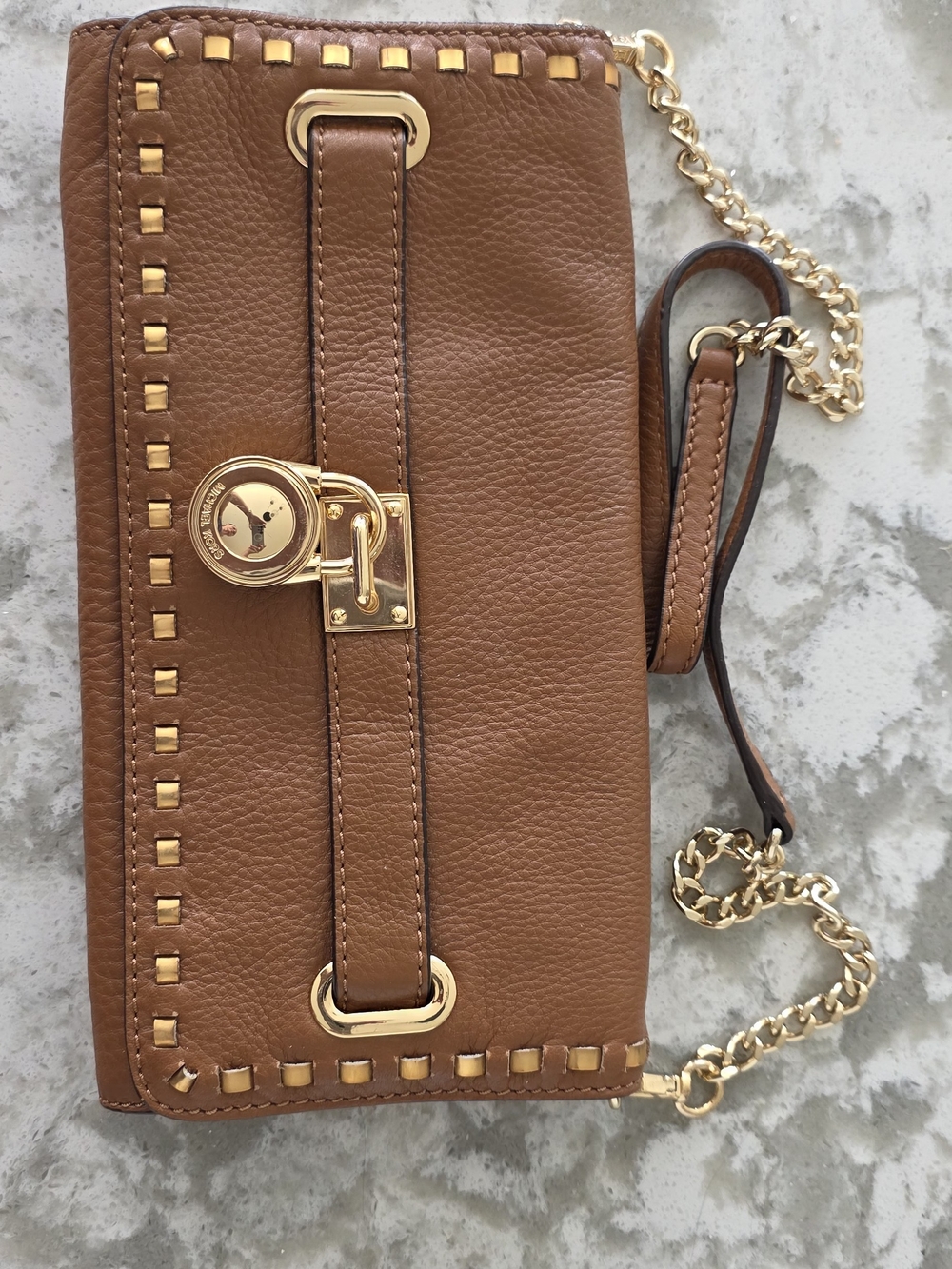 Michael Kors Hamilton Whipped Clutch Leather Convertible Chain Strap Crossbody